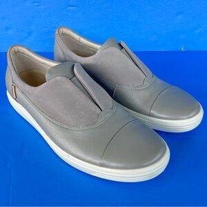 Ecco Soft Casual Sneakers Slip On Comfort Shoes Grey Leather Women's Sz 10